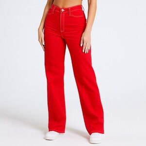 GJG Denim Cherry Red Wide Leg Jeans Made in USA- NWT